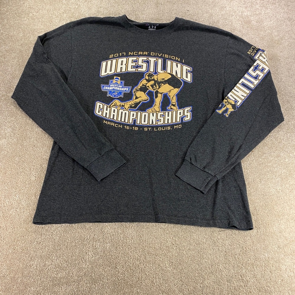 Champion NCAA Wrestling Championships Shirt Mens Large Gray Long Sleeve 2017